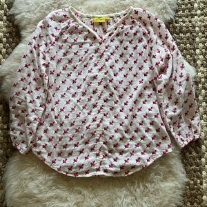 Roberta Roller Rabbit Embroidered Ivory and Pink Floral Blouse XS